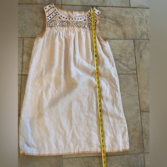 C&C California 100% Linen Embroidered Boho Shift Dress Cream S Beach Vacation - Picture 11 of 13